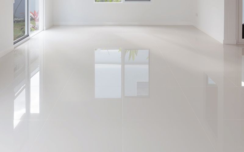Bright white epoxy shiny floor in home