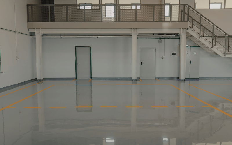 Deep gray epoxy floor in office shop