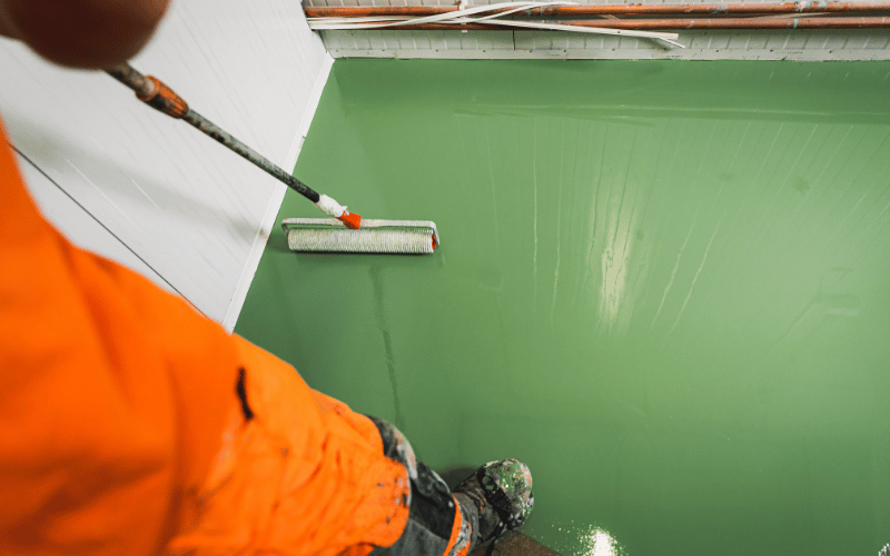 Olive green epoxy floor install in texas